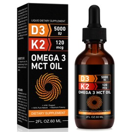Daiasns Vitamin D3 5000 IU & K2 (MK-7) 120 mcg 60ml Drops with MCT Oil Omega 3, Liquid Vitamin D3 & K2 Supplements - 2 Months Supply -Supports Bones, Teeth, Mood & Immune System, Calcium Absorption