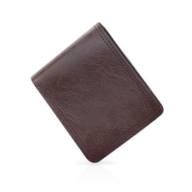 Energather Wallets for Men, Compact Slim Men's Wallets with Snap and Zipper Pocket, Leather Wallet with 5 Card Slots and ID Window (Dark Brown)