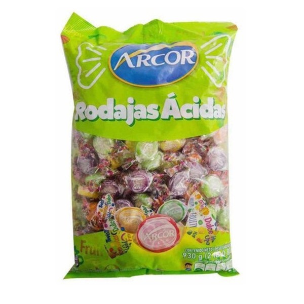 Arcor Caramelos Arcor Rodajas Ácidas Classic Sour Hard Candies Assorted Flavors Gluten Free, 930 g / 32.8 oz  large bag