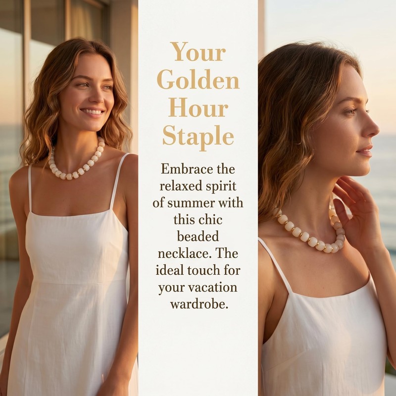 Rackynass Chunky Beaded Necklaces for Women Beige Acrylic Resin Bead