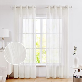Deconovo Sheer Curtains Light Filtering Grommet Curtain for Bedroom with Crepe Crinkled Texture, Beige, 52W x 96L