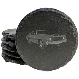 Classic Muscle on Your Table: Laser-Etched 1971 Chevelle Coasters - Round Slate - set of 8