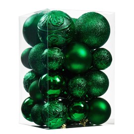 Wironlst Christmas Ball Ornaments - 30pcs Shatterproof Plastic Christmas Ornaments Hanging Ball Decorations for Xmas Tree, Holiday, Wedding, Party (Multi-Size, Green)