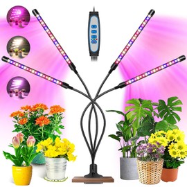 Garpsen Grow Lights for Indoor Plants, 80 LEDs Full Spectrum Plant Light with Clip, 5 Dimming Levels & 3 Colors Grow Lamp with Timer 6/12/16H, 360° Adjustable Gooseneck for Seedlings and Succulents