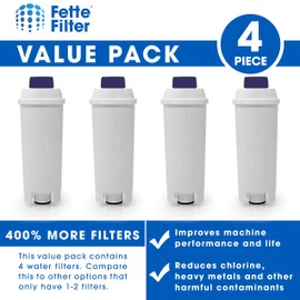 Fette Filter - Coffee Machine Filter for Delonghi Filter DLSC002 with Activated Carbon Softener, Water Filter Compatible with De'Longhi ECAM, Esam, ETAM, BCO, EC. (Pack of 4)