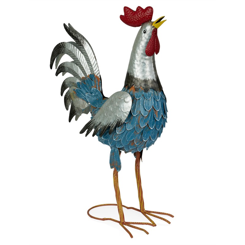 Alpine Corporation 23" Tall Outdoor Metal Silver Tail Rooster Statue