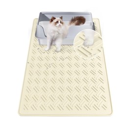 CatSilicone Cat Litter Mat, Cat Litter Box Mat for Cat Litter & Housebreaking, Waterproof Cat Pads for Litter Box, Anti-Slip Kitty Litter Mat to Prevent Tracking(Beige)