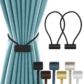 Magnetic Curtain Tiebacks 2 Pack Curtain Holdbacks Modern Upgraded 2021 New Twisted Handmade Rope Ties Decorative Drapery Tie Backs for Sheer or Blackout Curtains (Black)