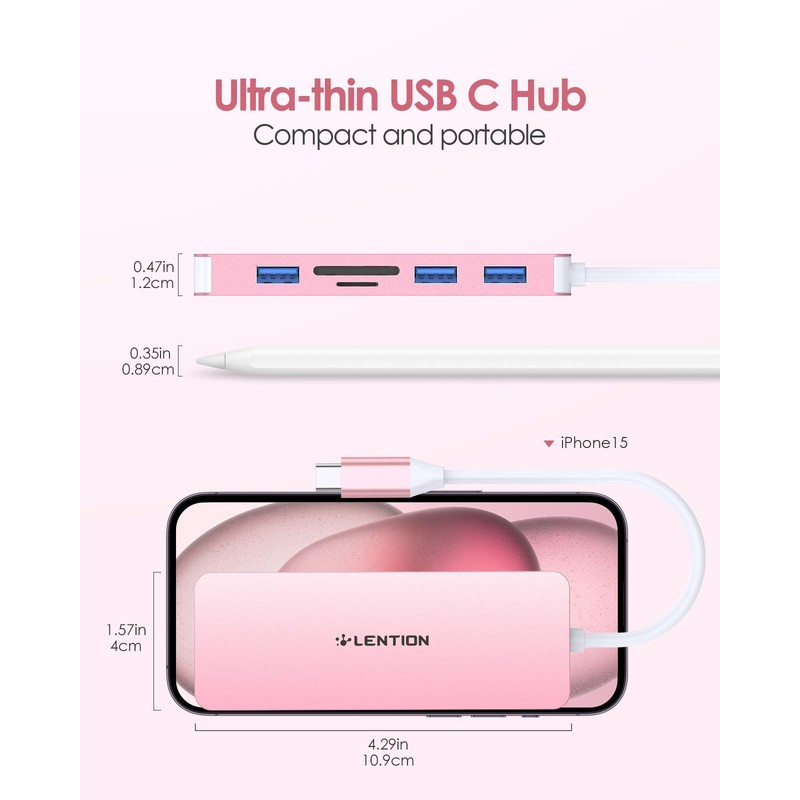 LENTION Hub USB C con HDMI 4K, 3 USB 3.0,
