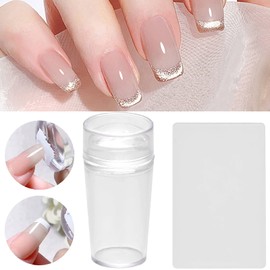 NICENEEDED Nail Art Stamp with Scrapes, Transparent Soft Clear Stamp for French Smile Line Tools, Nail Art Stamping Stamp for Manicure Tools