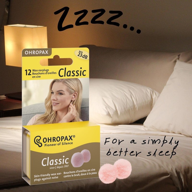 Ohropax Reusable Wax/Cotton Ear Plugs (12 Plugs Total)(1 Clear Carrying