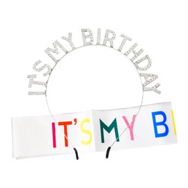 IT’S MY BIRTHDAY Headband Tiara and Sash Silver Rhinestone Happy Birthday Crown Hair Accessories for Women Girls Birthday Hairband Headpiece Bday Birthday Gifts Birthday Party Hat Decors Favors