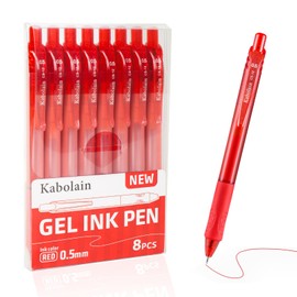 Kabolain 8 Pcs Red Ink Gel Pens, 0.5mm Retractable Ballpoint, Fine Point Smooth Pens with Soft Grip, Office Pen School Supplies for Writing