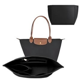 Long champ Bag Organizer, Premium Felt Tote Bag Organizer for Travel & Commute, Fits Long champ & Similar Bags, Black Long Champ Bag Organiser with Multi-Pocket Design, Dimensions 21 x 17 x 13 cm