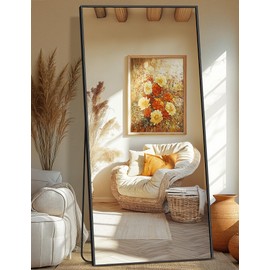 TRAHOME Full Length Mirror, 75"x35" Standing Floor Full Body Mirror for Wall with Aluminum Alloy Frame for Bedroom, Living Room, Dressing Room(Black)