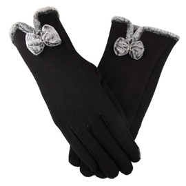 ITODA Women's Gloves, Bowknot Gloves, Autumn/Winter, Smartphone Compatible, Cycling Gloves, Cute Gloves, Warm Gloves, Smartphone Gloves, Pure Color, Fluffy, Fleece Lined, Thermal, Windproof, Cold