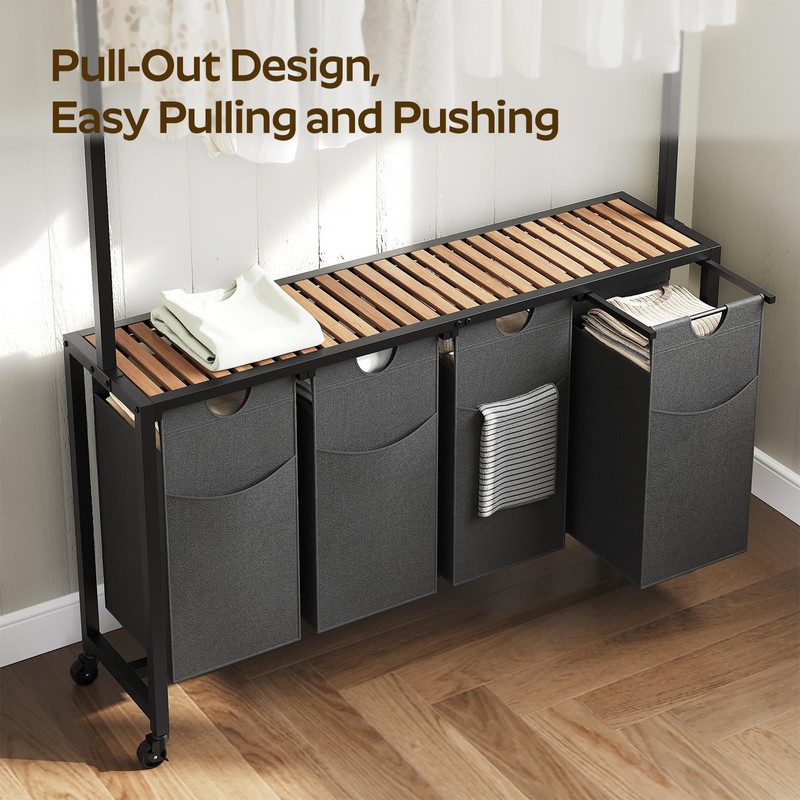 YATINEY Laundry Sorter 4 Section, Rolling Laundry Hamper with Hanging