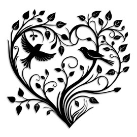 LIYOUYA Heart Shaped Tree Bird Metal Wall Decor - Emotional Art Country Farmhouse Room Decor Black Wall Art Home Decor for Living Room, Bathroom, Bedroom, Dining Room (Black)