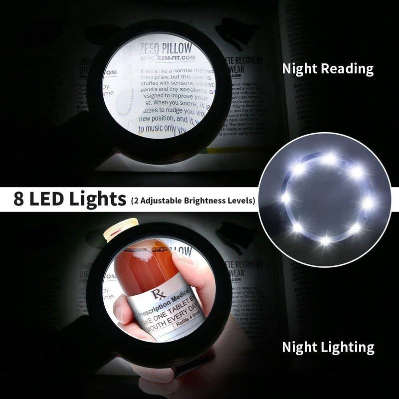 Illuminated 8 LED Magnifying Glass with 8x and 5x Magnification