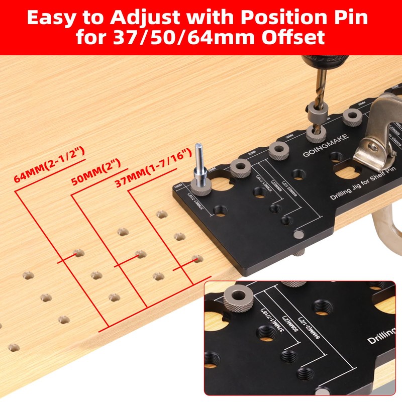 GOINGMAKE Shelf Pin Jig 1/4 Inch Aluminum Alloy Shelf Pin