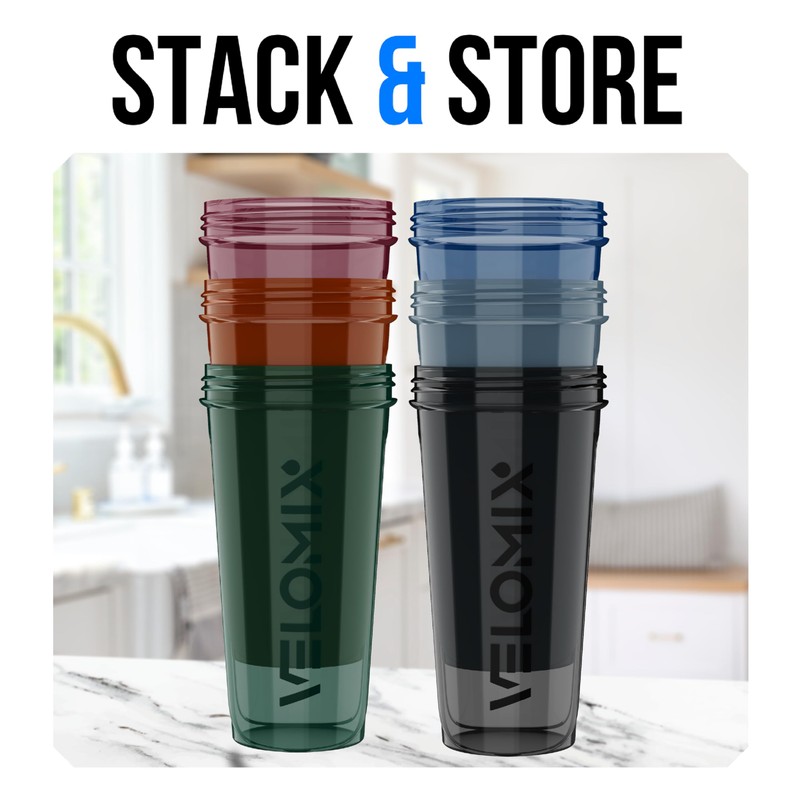 VELOMIX -6 PACK- 28 oz Protein Shaker Bottle for Protein
