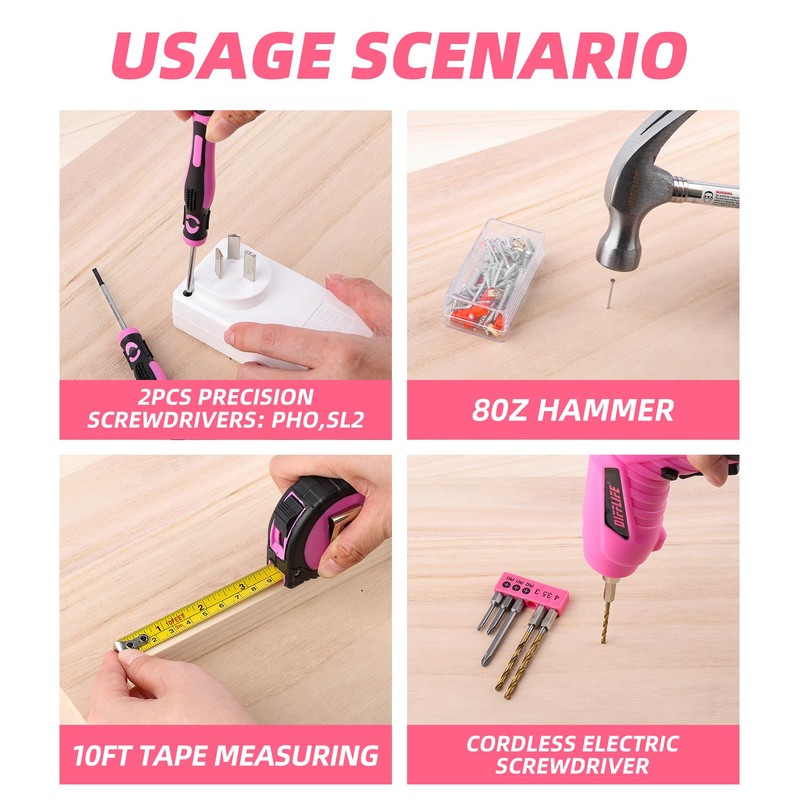 DIFFLIFE Pink Tool Set for Women, 126-Piece Lady's Power Screwdriver
