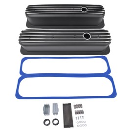 Woosphy Black Finned Aluminum Tall Valve Covers 3-11/16" with Center Bolt Replacement for Chevy 5.0L & 5.7L SBC 283 350 450 1987-1997