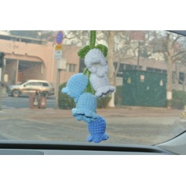 OREJURY 2 PC Handcrafted Crochet Knitted Lily of The Valley, Purple and Blue Cute Car Mirror Hanging Accessories Handmade Flower Charms for Stylish Handbag Decor - Finished Products
