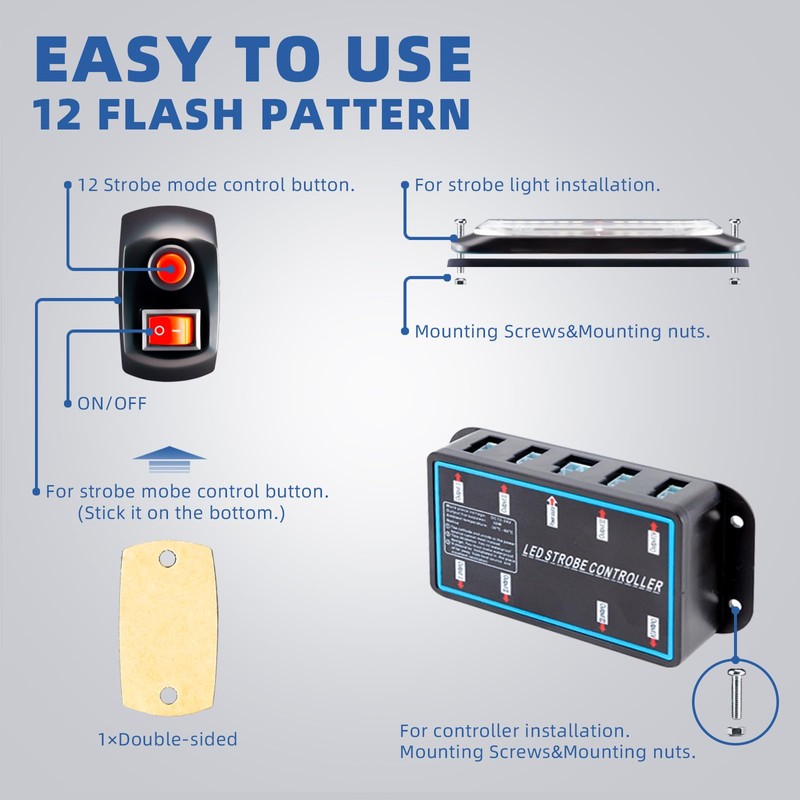 PKINGLAKE 8pcs Sync Feature Emergency Strobe Grille Lights LED Ultra