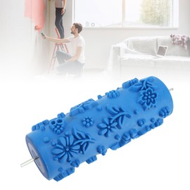 5 Inch Decorative Paint Roller, Reusable Rubber Texture Roller with Flower Patterns Washable for Wall Door Cabinet DIY Art Faux Finish Furniture Makeover (Blue)