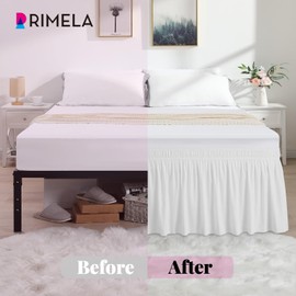 RIMELA Bed Valance Sheet Double Elasticized Bed Skirt Easy to Install - Soft Brushed Polyester - 38 cm Drop - Warm White (135 x 190 cm)