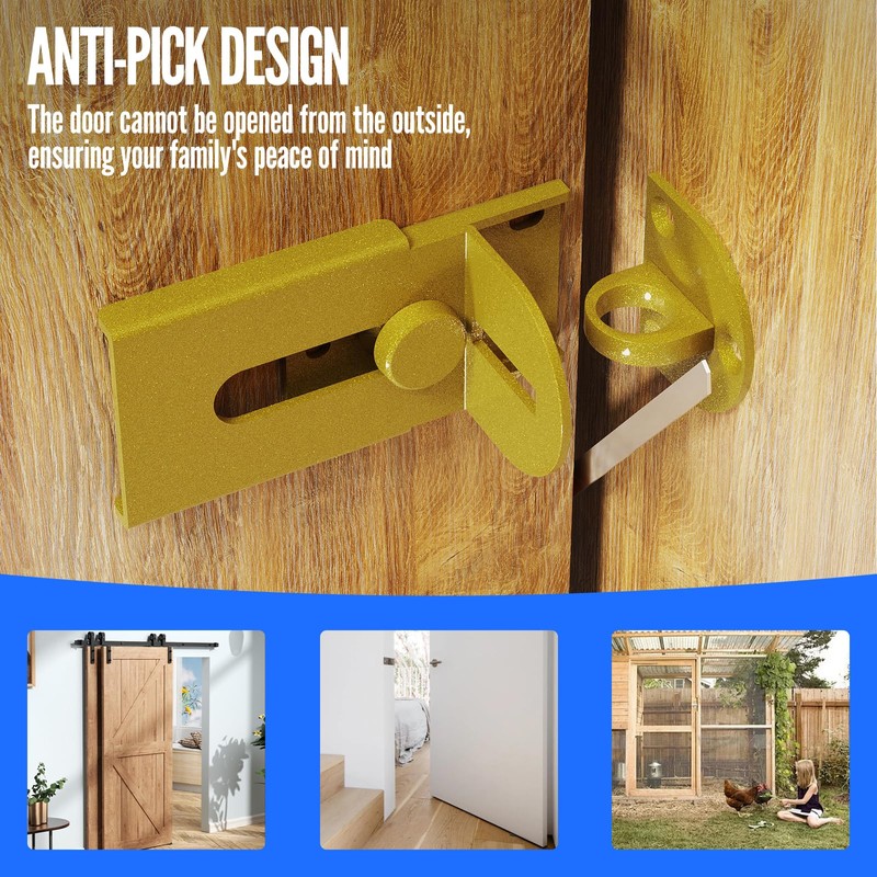 Sliding Door Lock, 90 Degree Door Hasp Latch Lock, Stainless