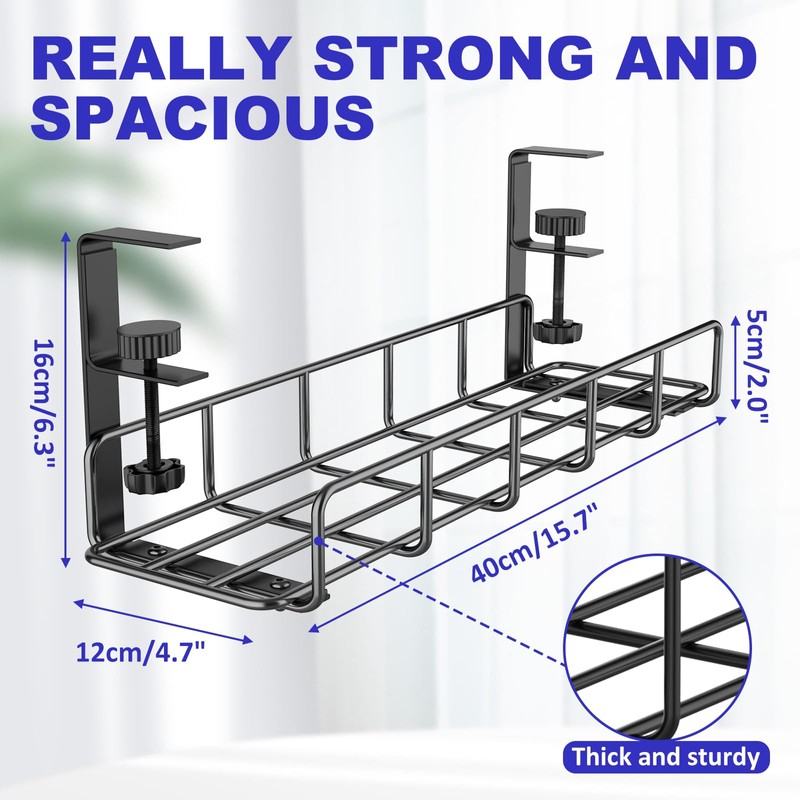 Under Desk Cable Management Tray, 31.5'' No Drill Steel Cable