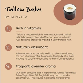 Organic Honey Tallow Balm - 100% Grass Fed Moisturizing Tallow Balm For Sensitive Skin - Tallow Face Cream - Skincare, Tallow Butter, Honey - Tallow Balm Moisturizer