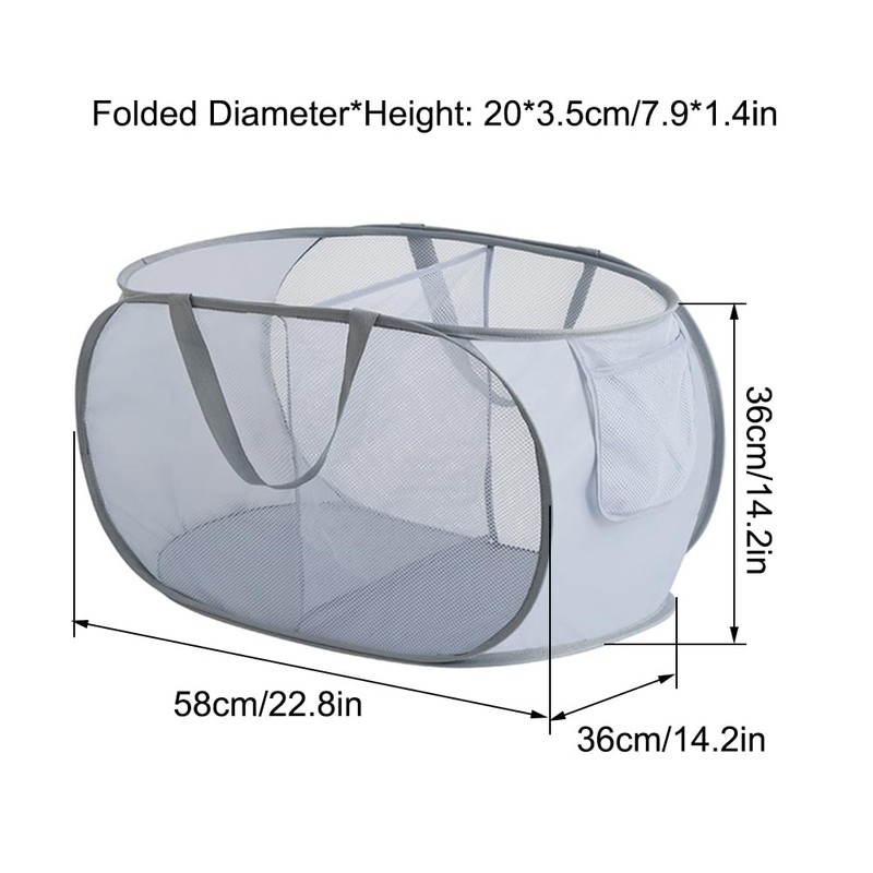 Blue, Durable Folding Laundry Baskets, Collapsible Mesh Pop Up Hamper