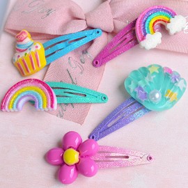 24 Pack/12 Pairs Unicorn Hair Clips for Girls, Rainbow, Butterfly, Heart Shaped Snap, Cute Metal Snap Barrettes Sparkly Hair Clips Accessories for Styling Girls' Hair