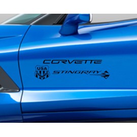 Clausen's World Corvette Stingray USA Flag & Emblem Vinyl Graphics 20" Decal, Fits All Corvette C2 C3 C4 C5 C6 C7, Black
