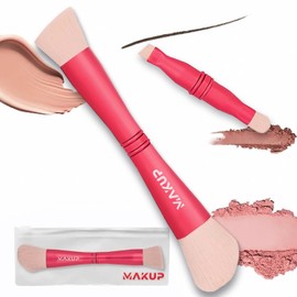 Makup Beauty Brocha de Maquillaje de Viaje Makup Jetsetter 4 En 1: Incluye Base Líquida Kabuki, Rubor, Contorno, Sombra de Ojos Y Brocha Angeled para Cejas Y Delineador Cerdas Veganas, Lujosas Y Ultra