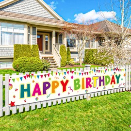 Decorative Birthday, Happy Birthday Banner Large, Banner Birthday Extra Longer 9.8 x 1.6 Feet, Outdoor Party Decoration Birthday for Children/Teenager/Woman (Colour)