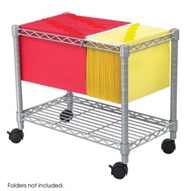 Pemberly Row Contemporary Steel Wire Mobile File Cart in Gray