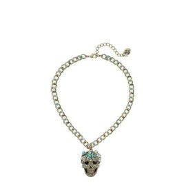 Betsey Johnson Skulls and Roses Skull Head Pendant Necklace Blue Multi One Size