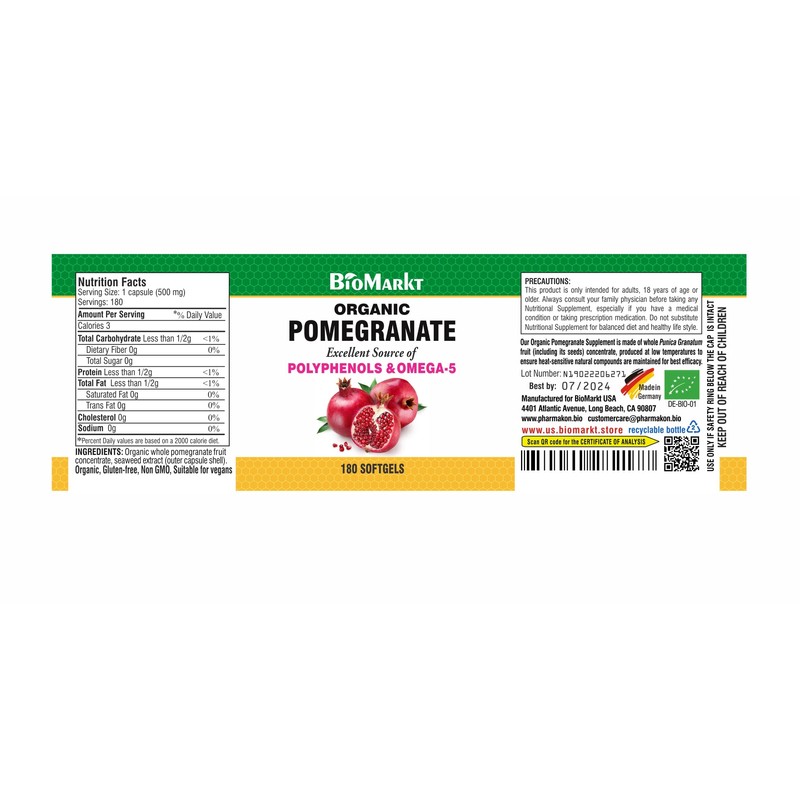 PHARMAKON Organic Pomegranate Extract, Highly Bioavailable Softgels, Full Spectrum Contains