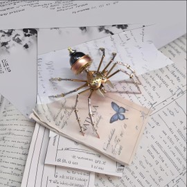 3D Steampunk Mechanical Insect Spider Puzzle Kit - 3D Metal Puzzles for Adults DIY Metal Assembly Unique Retro Brass Sculpture Craft for Home Office Decoration (Jumping Spider)
