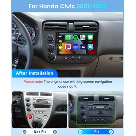4+64G for Honda Civic 2001-2005 Android Car Radio Stereo with Wireless CarPlay Android Auto,9 inch IPS Touchscreen Car Stereo Bluetooth5.0, GPS, WiFi, SWC,59UI,32EQ AI DSP + HD Backup Camera