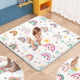 Baby Play Mat, 1-Inch Thick Foam 50" X 50" Playpen Mat,Waterproof & Non - Slip Playmat for Baby Play on Floor, Wipe - Clean, Ideal for Infants, Toddlers & Kids' Crawling and Tummy Time(Rainbow)
