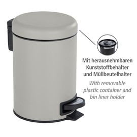 WENKO Cosmetic Pedal Bin Leman Taupe 3 L – Cosmetic Bin, Rubbish Bin Capacity: 3 litres, steel, 17 x 25 x 22.5 cm, taupe