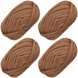 4 Pieces Beginner T-Shirt Yarn Elastic Fabric Crochet Cloth Yarn for DIY Knitting, Spaghetti Yarn Thick Knitting Yarn for Hand DIY Bag Blanket Cushion Crochet Projects, Home Decor (Khaki)