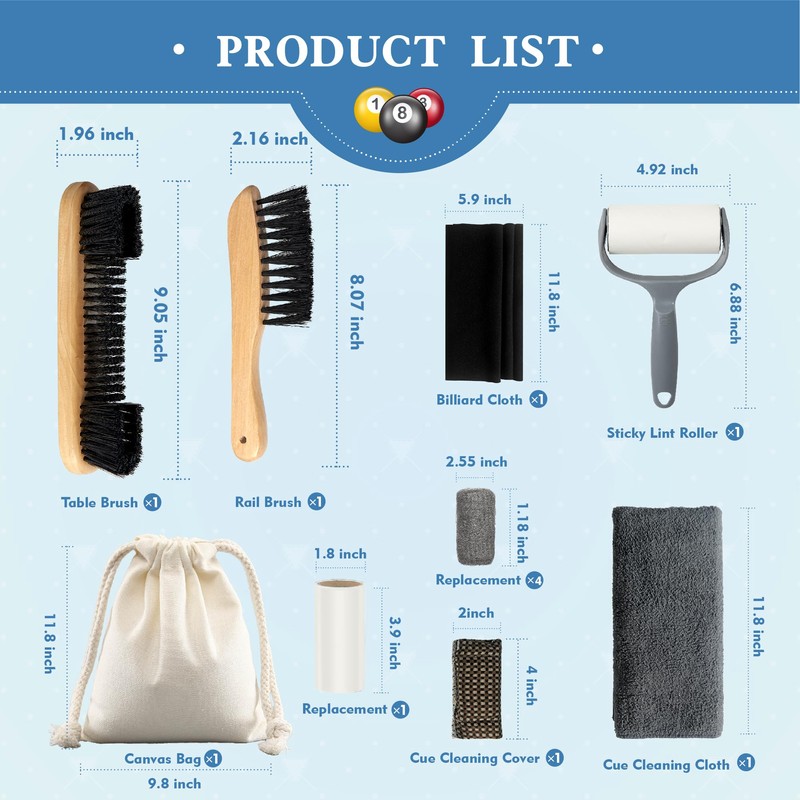 LAKINGO Pool Table Brush Set for Felt, Billiard Table Cleaning