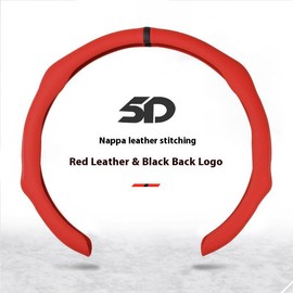 Napa Nappa Leather Centering Mark Steering Wheel Cover Quick Turn Non-Slip Breathable Ultra-Thin Universal Grip Cover Suitable for Four Seasons car accessories Automotive:_RED