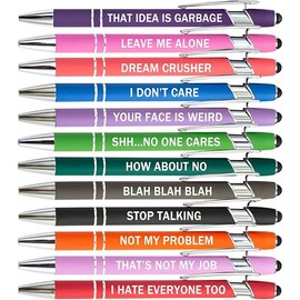 PASISIBICK 12 Pieces Funny Sarcastic Ballpoint Pens, Office Snarky Touch Screen Stylus Pen Encouraging, Black Ink (12 Color,Negative)